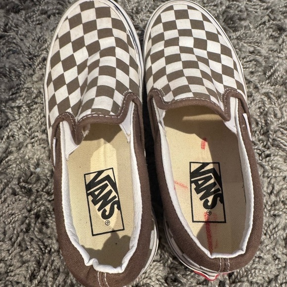Vans Other - Vans Boy’s 3.5/Women’s 5 Brown and White Checkered Slip-On Sneakers